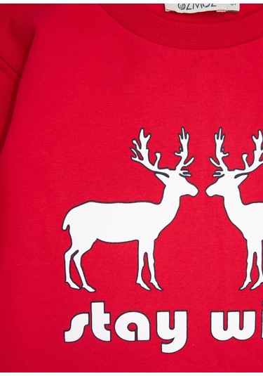 Yılbaşı Özel Baskılı Kırmızı Sweatshirt Kırmızı