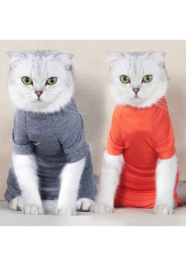 Vkemall Kedi Postoperatif Yaralarını Yalama Yasaklama Dört Ayaklı Elastik Mont - Gri/portakal Xs-s-m-l