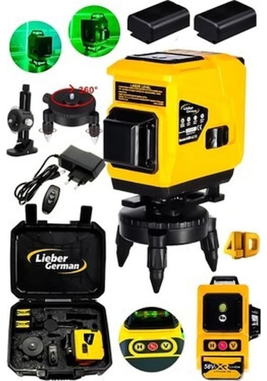 Lieber German 360 Dönerli 2 Akülü 45 Metre Nişangah 12 Köşe Hizalamalı Lazer Metre Lazer Hizalama Makinesi