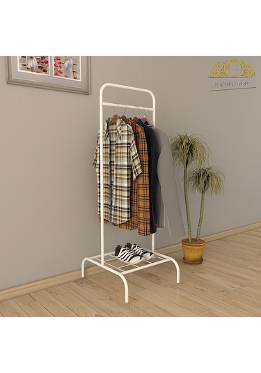 Tekli Beyaz Elbise Askılığı Konfeksiyon Askısı Ayaklı Butik Askı Beyaz