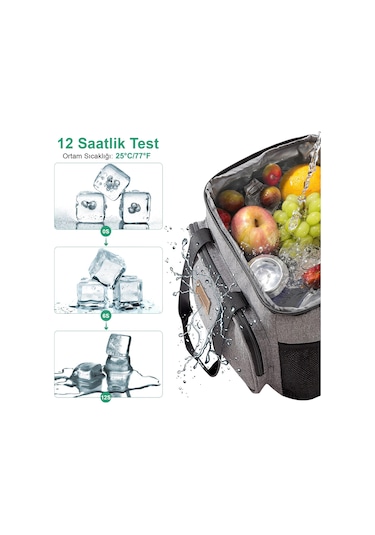 Haegs Termal Çanta, Soğuk Sıcak Tutucu Yalıtımlı Çanta, Soğutucu Buzluk Yemek Çantası 8,5l - Gri