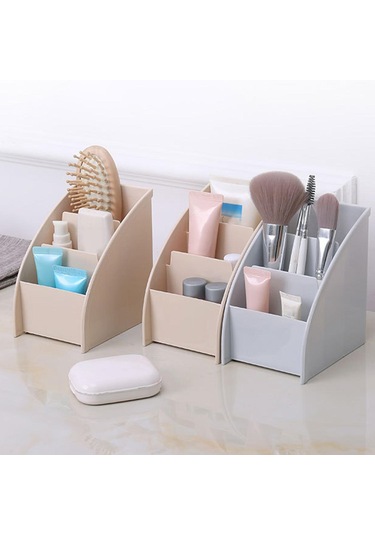 Ganzhoushop Masa Düzenleyici Kaymaz Çok Yönlü 3 Bölmeli Makyaj Fırçası Masa Saklama Kutusu Ofis İçinkhaki