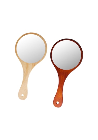 Suntek Ev Seyahat Ahşap Saplı Taşınabilir Ahşap El Makyaj Aynası