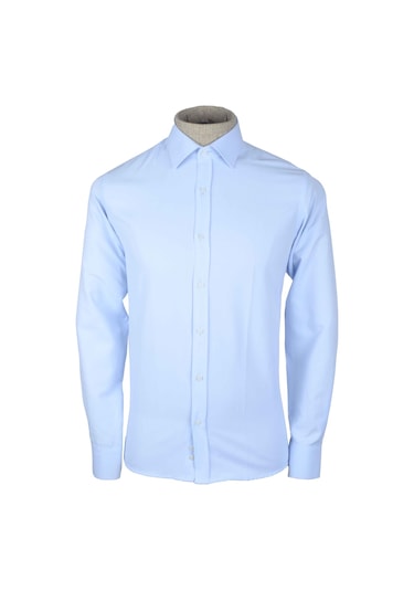 Cengiz İnler Standart Yaka Dokulu Cepsiz Slim Fit Erkek Gömlek 001