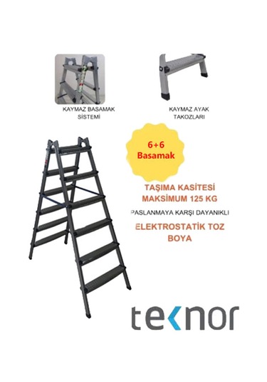 Çift Taraflı Dayanıklı 6+6 Metal Basamaklı Merdiven