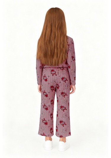 Kız Çocuk Pijama Altı Beli Lastikli Tavşan Baskılı Gülkurusu
