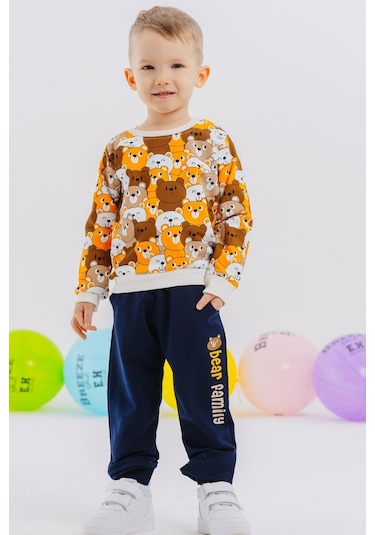 Breeze Erkek Bebek Eşofman Takım Sevimli Ayıcıklar Desenli 9 Ay - 3 Yaş Karışık Renk Çok Renkli