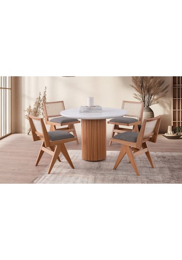 Arya Yuvarlak Ahşap Bohem Masa 90x90 Naturel - Beyaz