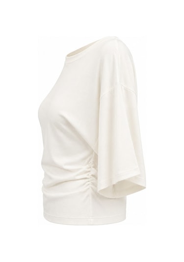 Mixray 2102 Kadın Modal Büzgü Detaylı Dökümlü Soft T-shirt Beyaz