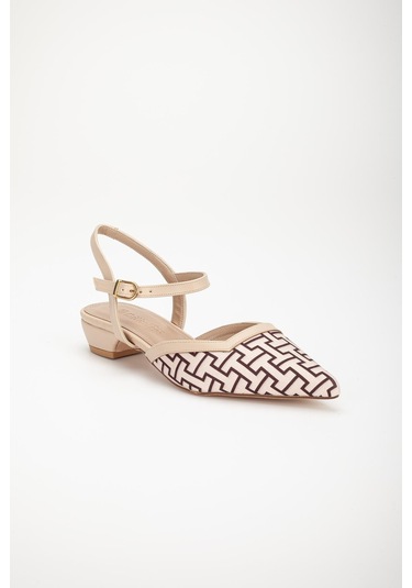 Baskılı Cilt Arka Açık Bej Kadın Kısa Topuklu Ayakkbı-2697-bej Bej