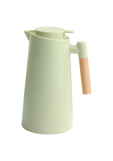 Hfambition 1 Litrelik Ahşap Saplı Çift Katmanlı Vakumlu Sıcak Soğuk Termos Kahve Sürahisi Yeşil