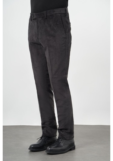 Koyu Antrasit Fitilli Desen Kadife Pamuklu Yan Cep Comfort Fit Classic Pantolon 1003245160 Koyu Antrasit