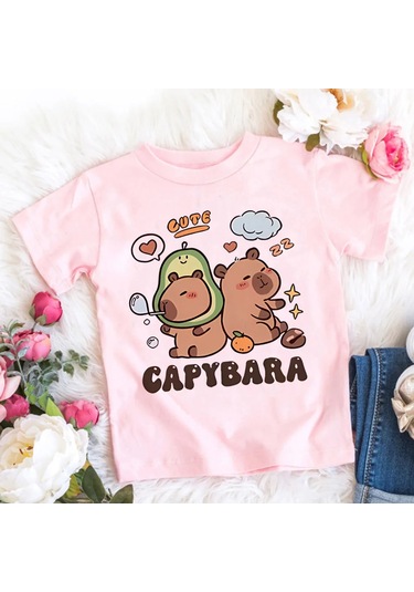 Snapbuy Kapibara Baskılı Çocuk T-shirti 3-10 Yaş Kısa Kollu Yuvarlak Yaka Doğum Günü Hediyesialtınerkek Altın