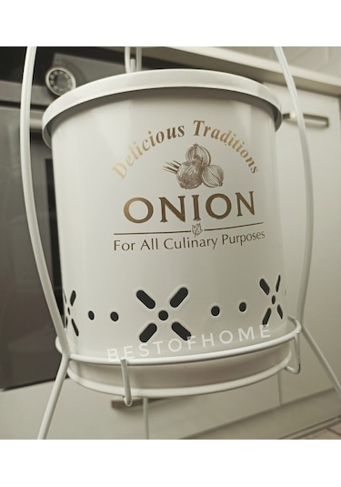 Toptanfoni Üç Katlı Yuvarlak Sepetli Patates, Soğan Ve Sarımsak Saklama Kabı. Beyaz