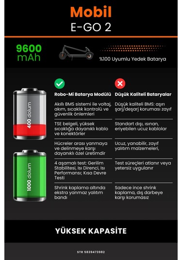 Mobil Urban E-go 2 / 36v 9600mAh Elektrikli Scooter Bataryası