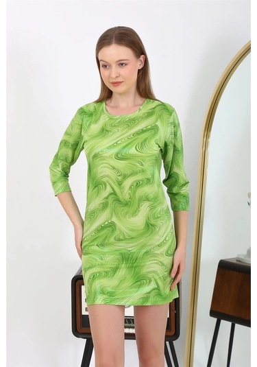 Giyim Kadın Micro Kumaş Mini Parlak Elbise Yeşil Yeşil