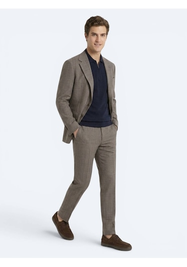Kip Vizon Çizgili Modern Fit İpek Karışımlı Takım Elbise