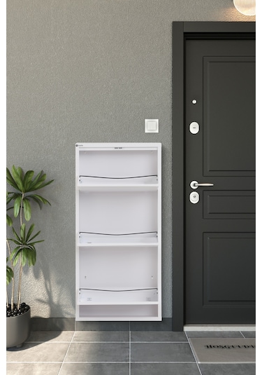 Arpelia Metal Ayakkabılık 3 Lü Kilitli Beyaz