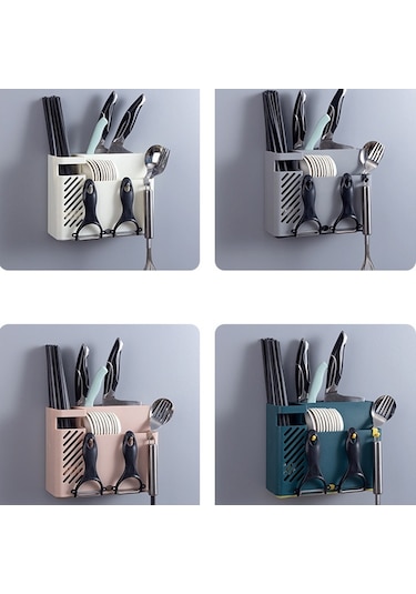 Duvara Monte Çok Fonksiyonlu Kaşık Bıçak Tutucu Gri