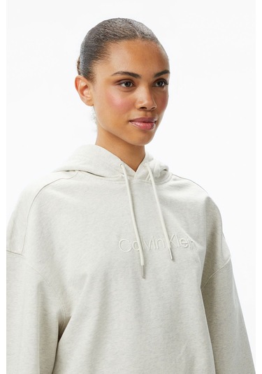 Kadın Logo French Terry Kapüşonlu Sweatshirt - Ekru Vanilla Heather
