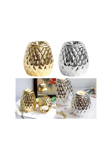 Suntek Seramik Mumluk Ananas Şekilli Mumluk Süs Altın S