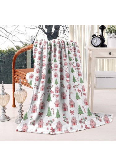Noel Desenli 40x50 İnç Polar Battaniye, Yumuşak, Hafif Ve Kalın, Erkek, Kadın Ve Çocuk İçin Noel Zencefil Ekmek Evi