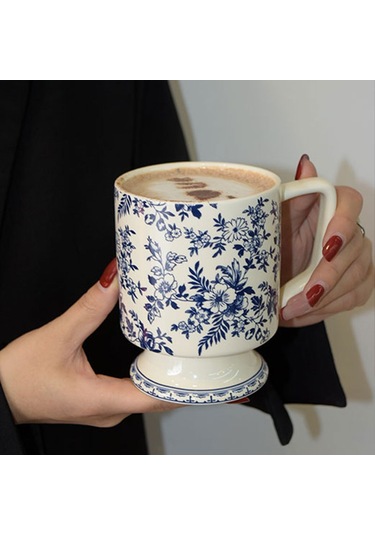 Aurora Mavi Ve Mavi Seramik Ultra Büyük Kapasiteli Kupa Seramik Kahve Fincanıhediye Fincanı İle Yüksek Degerli Kahvaltıfincanısu Bardağı Mavi - Beyaz