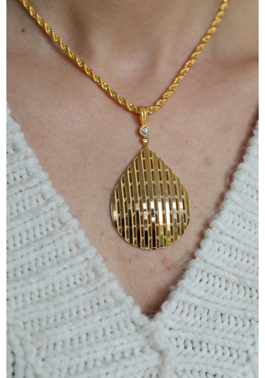 14 Ayar Altın Cimarlı Ajda Desenli Damla Kolye Ucu - Klu14775