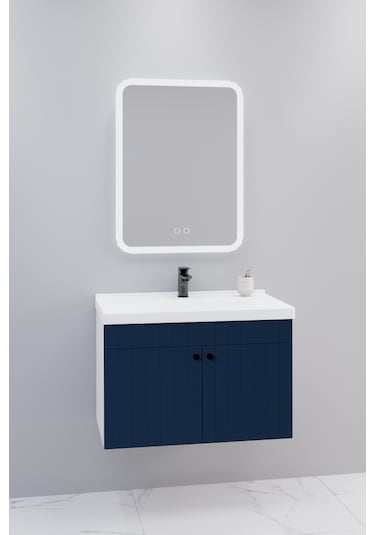 Avien 80 Cm Banyo Dolabı Cmr Led Aynalı Lacivert- Boy Dolap Hariç Lacivert