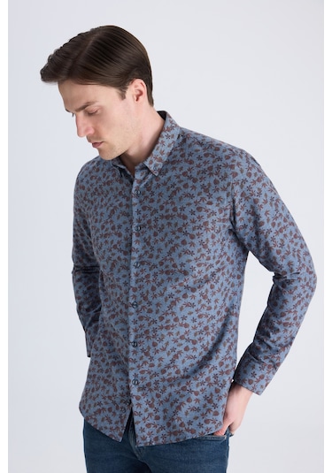 Twn Slim Fit İndigo Baskılı Pamuklu Gömlek 1ec02hd32259m Çok Renkli