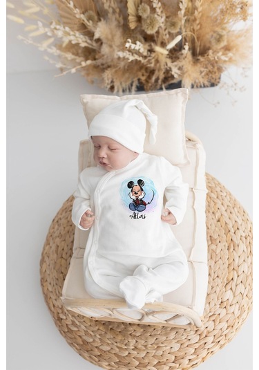 Lilabio %100 Organik Isme Özel Isimli 10lu Hastane Çıkışı Mickey Ekru