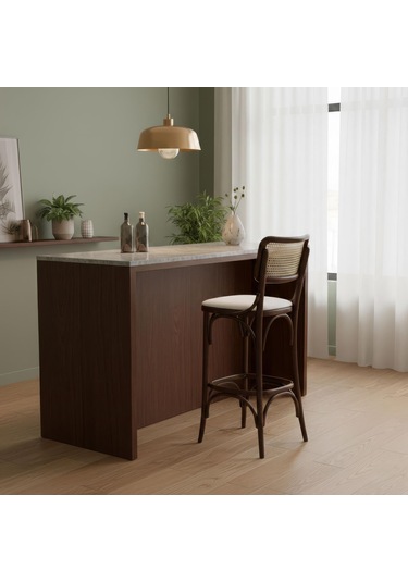 Sofa Hazeranlı Ahşap Bar Sandalyesi Ceviz