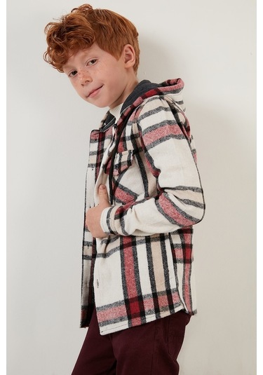 Lela Kapüşonlu Cepli Ekoseli Oduncu Erkek Çocuk Gömlek Cf22W814672 Kırmızı