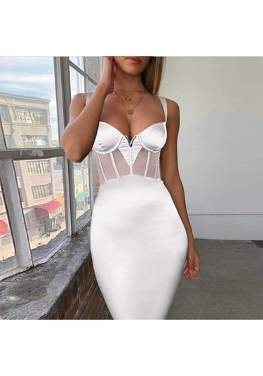 Korse Kumaşlı Bandaj Elbise Beyaz