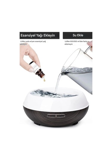 Hava Nemlendirici Hava Difüzör Kokulu Uçucu Yağ Aroma Difüzör 550 Ml Kumandalı Led Işıklı