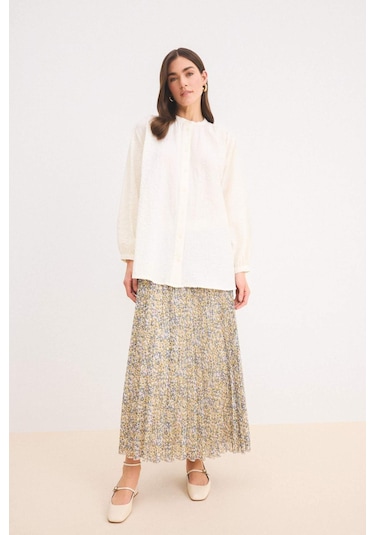 DeFacto Pilise Desenli Şifon Maxi Etek E5454AX25SPGN658 Yeşil