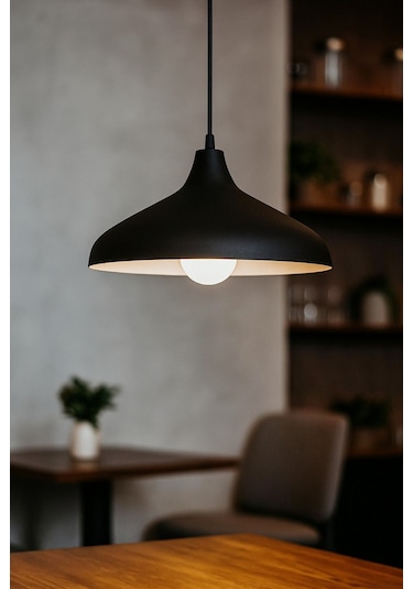 Nil Siyah Içi Gümüş Renk Özel Tasarım Modern Dekoratif Cafe Sarkıt Cafe - Mutfak Tekli Avize Siyah İçi Gümüş