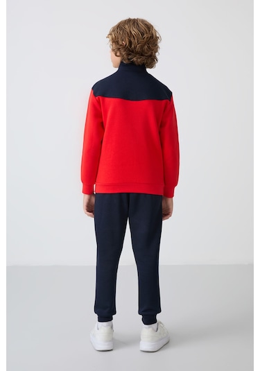 Tommy Life Fiesta-lacivert Pamuklu Kalın İçi Tüylü Yumuşak Dokulu Standart Fit Nakışlı Erkek Çocuk Eşofman Tak Kırmızı - Lacivert