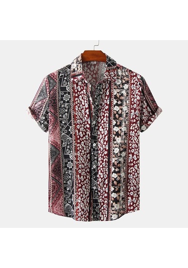 Snapbuy Erkek Yaz Çiçek Kısa Kollu Hawaii Gömlek Slim Fit Plaj Bluzmultı Multı