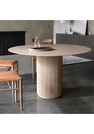 Breeze Yuvarlak Ahşap Bohem Masa 90x90 Krem