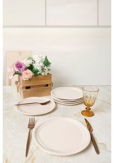 Keramika Krem Bloom Pasta Tabağı 24 Cm 6 Adet 030 Krem