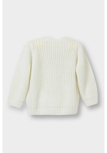 Defacto Kız Bebek V Yaka Düğmeli Hırka A4081a525auer134 Ekru