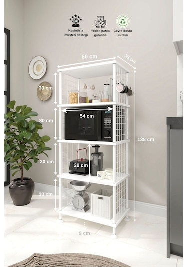 Beyaz B.d Mutfak Rafı, Mutfak Düzenleyici, 5 Raflı Mutfak Organizeri, Mutfak Dolabı, Mutfak Standı Beyaz