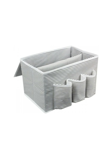 Başucu Düzenleyicisi Gri Çizgili Organizer Kutu Klasik 35x22x22 Cm Gri-beyaz