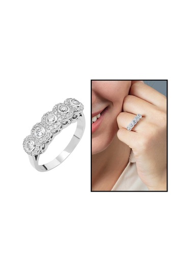 Tesbihane Starlight Diamond Pırlanta Montür Elit Tasarım 925 Ayar Gümüş Kadın Beştaş Yüzük Beyaz