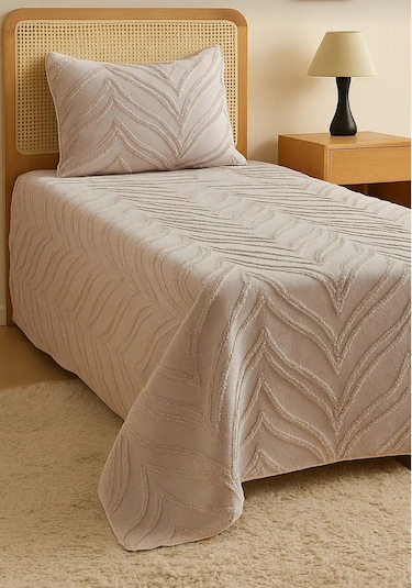 Merve 2 Parça Tek Kişilik Yatak Örtüsü Bej