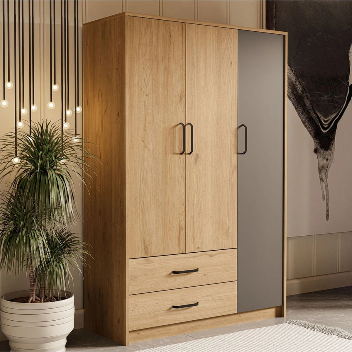 3508 GRANDE MODERN 3 KAPILI GARDROP SEPET-ANTRASİT