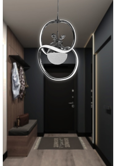 Badem Tek Toplu Modern Sarkıt Led Avize - - Kumandasız / Krom Krom