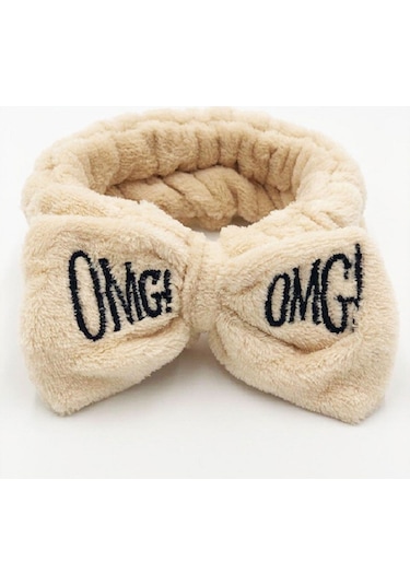 Omg Peluş Bandana Makyaj Spa Saç Bandı Krem Krem