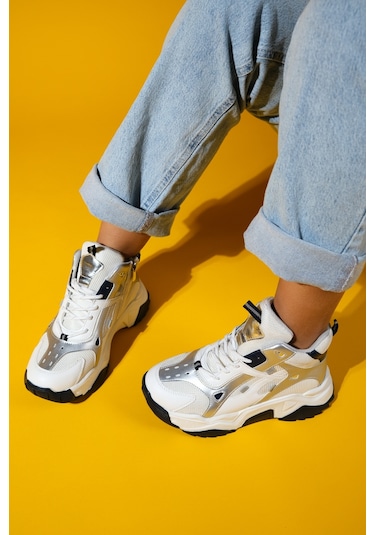 Lowel Beyaz Laci Fermuarlı Ve Bağcıklı Kadın Spor Bot Beyaz - Lacivert